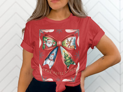 Festive Love Peace Joy Christmas Bow Graphic T-shirt