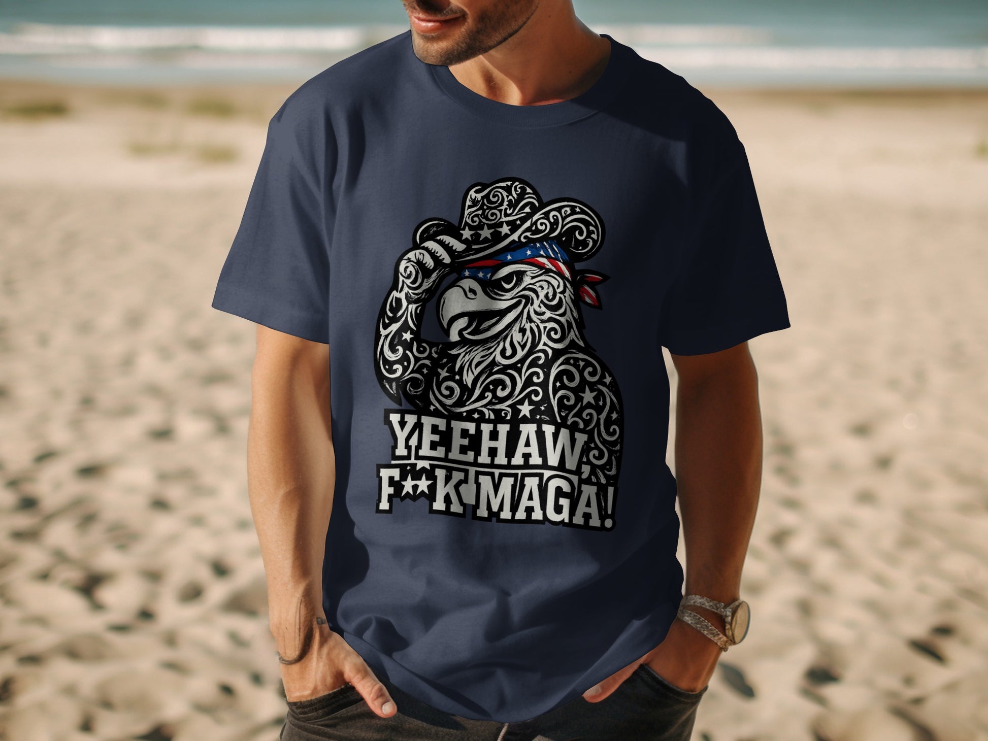 Patriotic Eagle Graphic Yeehaw F**k Maga T-Shirt Product
