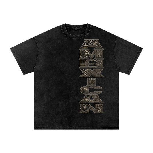 Amexican Pride Subtle FDT Design Snow Washed Oversized Cotton T-Shirt