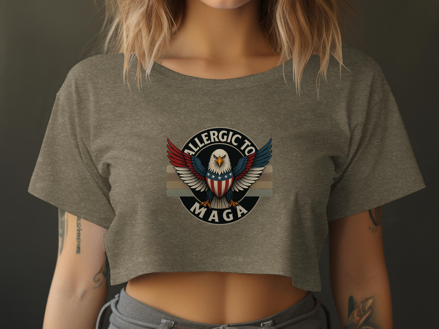 Allergic To Maga Bald Eagle Graphic Crop Top product
