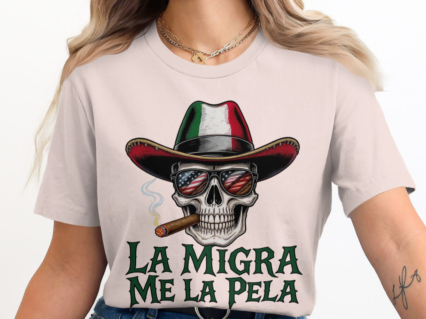 La Migra Me La Pela Skull Cool Graphic Tee product