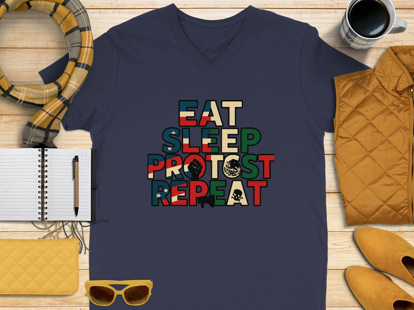 Eat Sleep Protest Repeat V-neck T-shirt