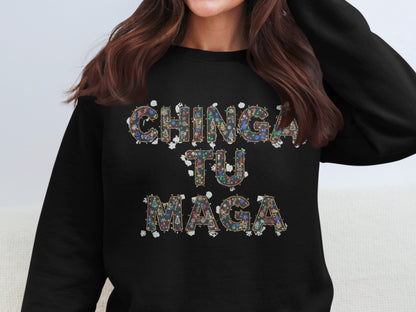 CHINGA TU MAGA Sweatshirt with Floral Accents