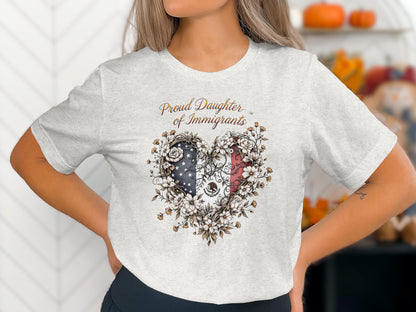 Proud Daughter Of Immigrants USA Mexico Flags Heart T-Shirts