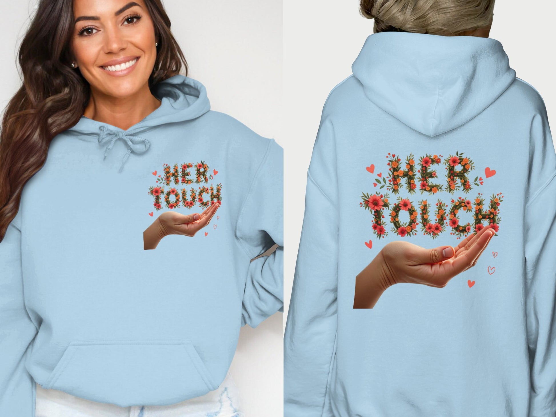 Her Touch Hoodie with Floral Lettering Design product type