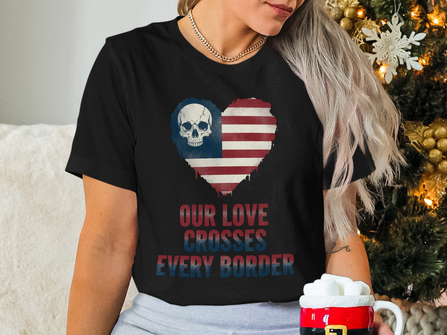 Our Love Crosses Every Border Skull Heart T-shirt