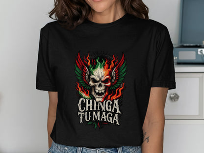 Chinga Tu Maga Skull and Flames Graphic T-Shirt product