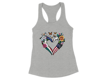 Patriotic Heart Shape with Flowers and Butterflies Tank Top