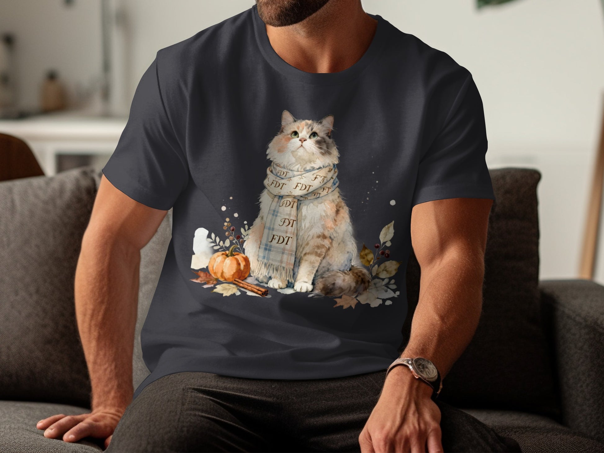Cute Cat with Pumpkin and Scarf T-Shirt