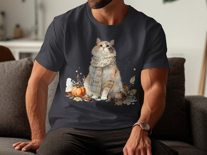 Cute Cat with Pumpkin and Scarf T-Shirt