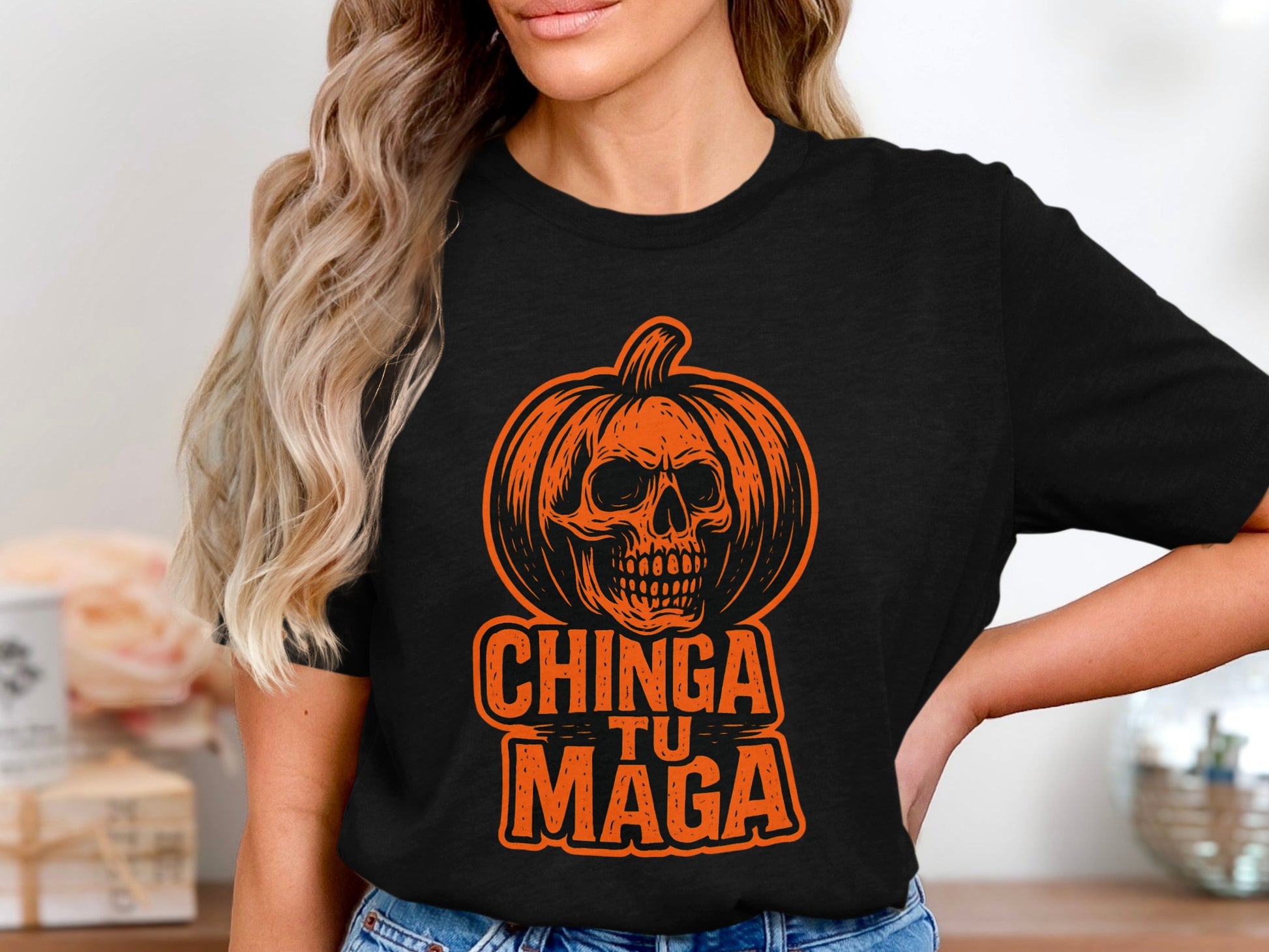 Chinga Tu Maga Halloween Skull Graphic Tee product type