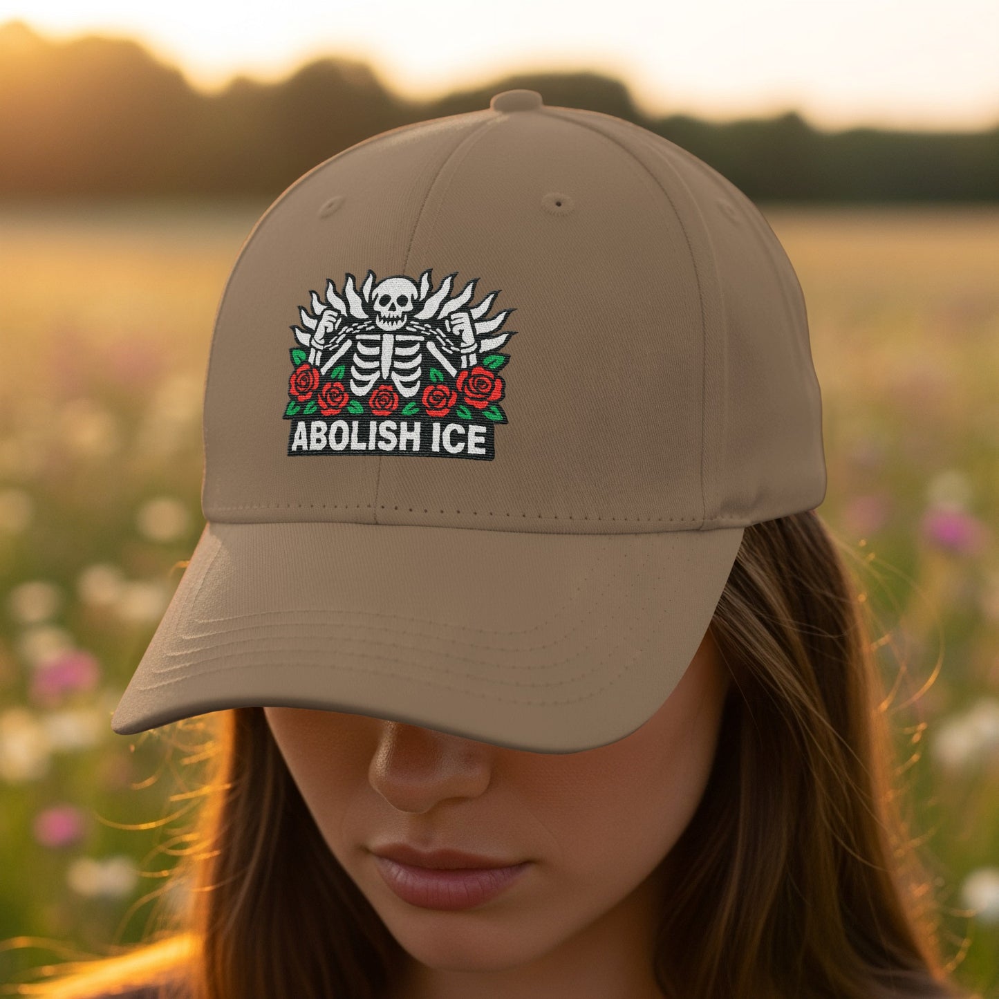 Abolish ICE Skeleton with Roses Design Hat product
