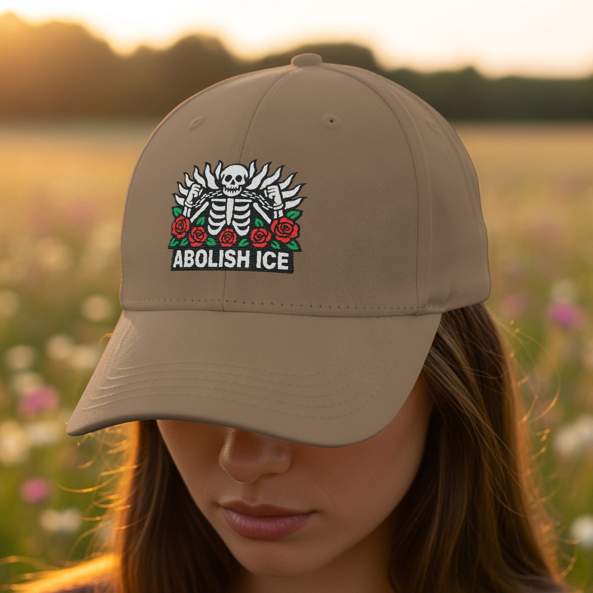 Abolish ICE Skeleton with Roses Design Hat product