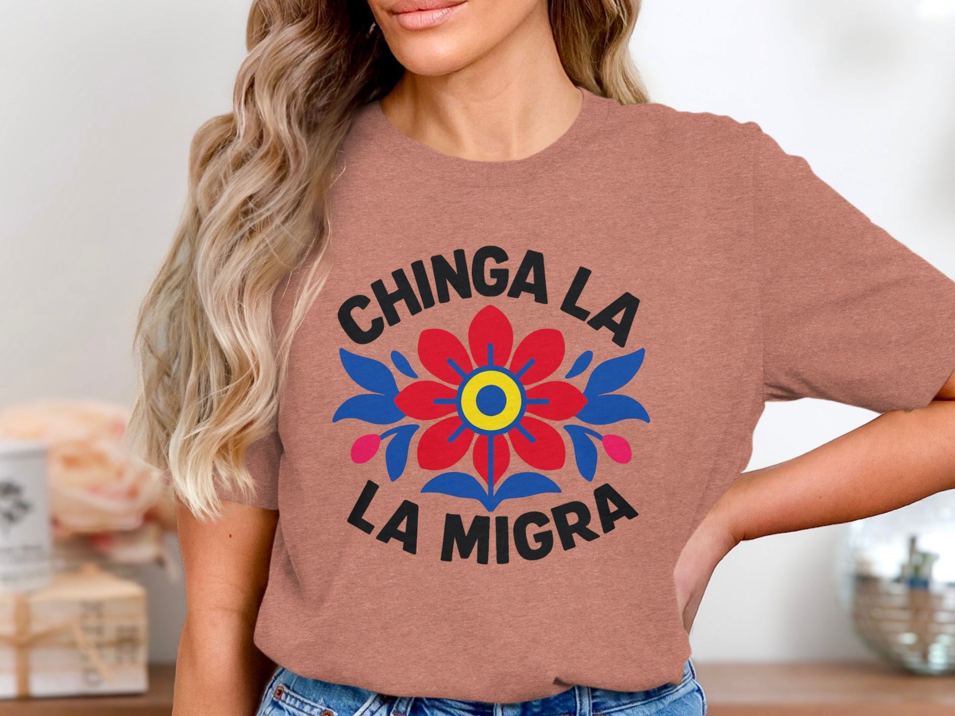 Bold Chinga La Migra Flower Graphic Unisex Shirt product