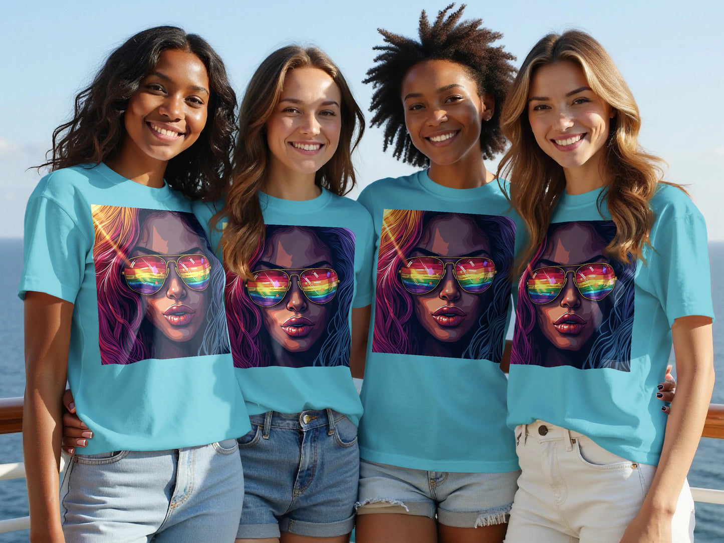 Colorful Sunglasses Art Blue T-shirt for Women product