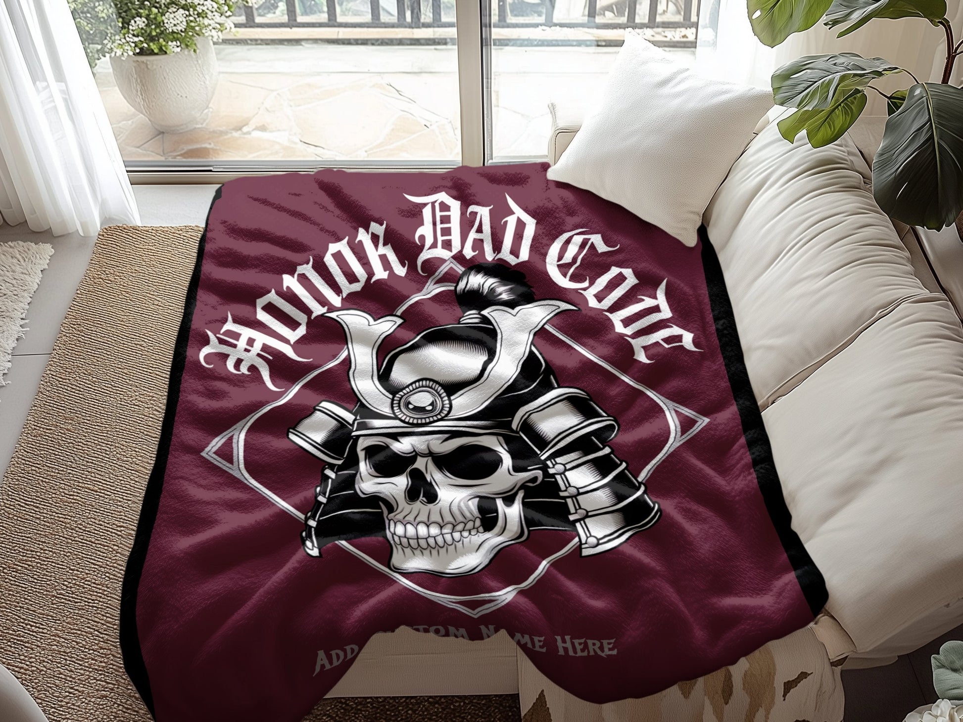 Honor Dad Code Customizable Samurai Skull Blanket product