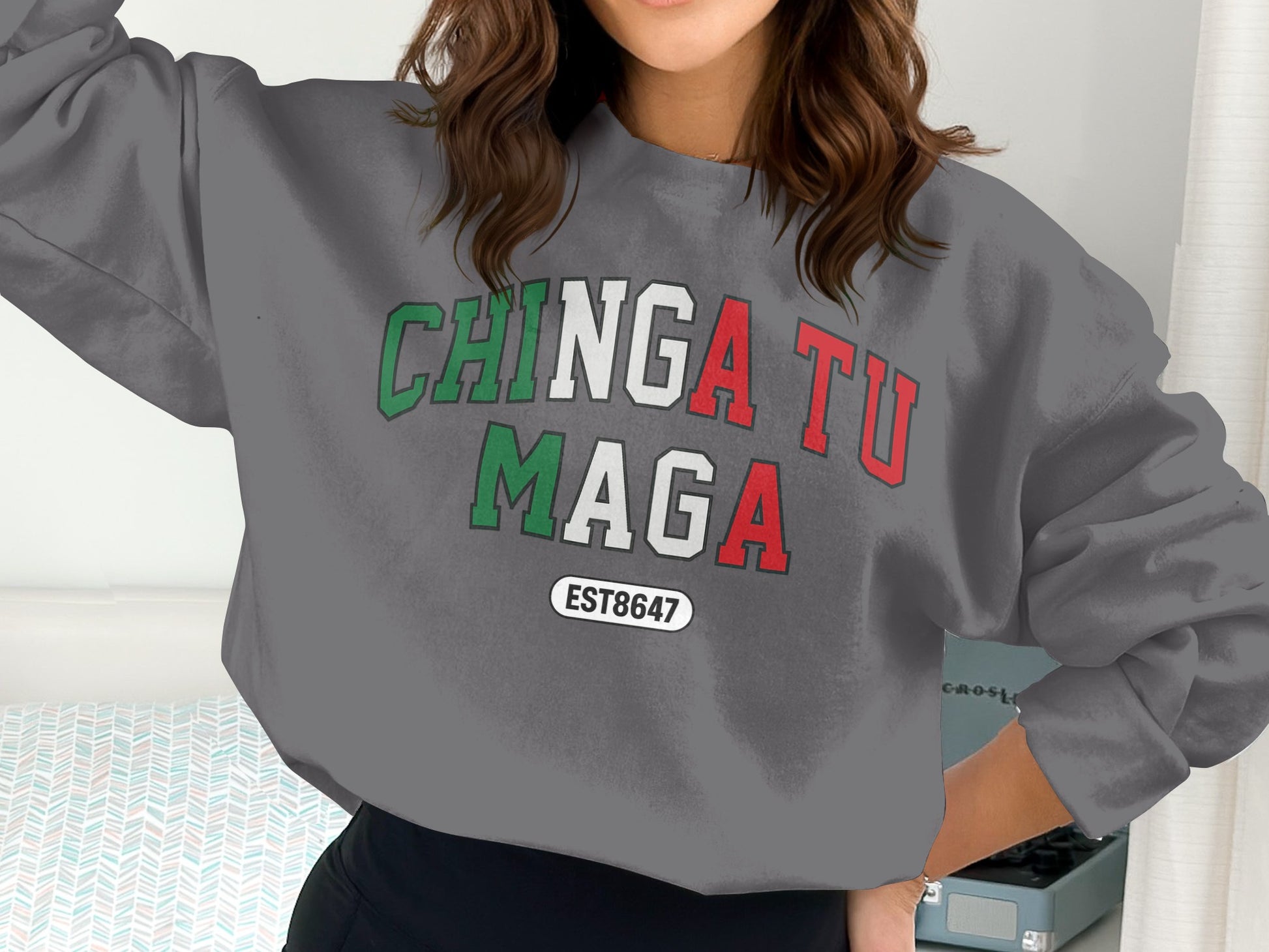 CHINGATUMAGA EST8647 Gray Graphic Print Sweatshirt