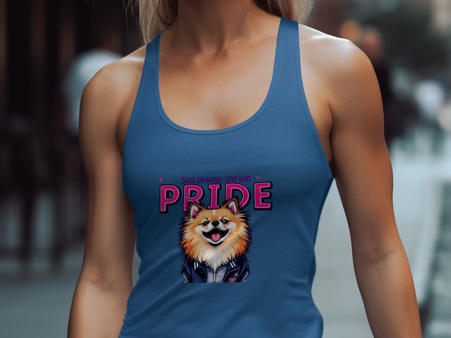 Pride Pomeranian Dog Graphic on Blue Tank Top product type