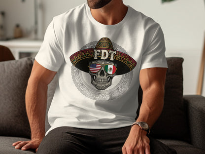 FDT Skull with Sombrero USA and Mexican Flags T-shirt product