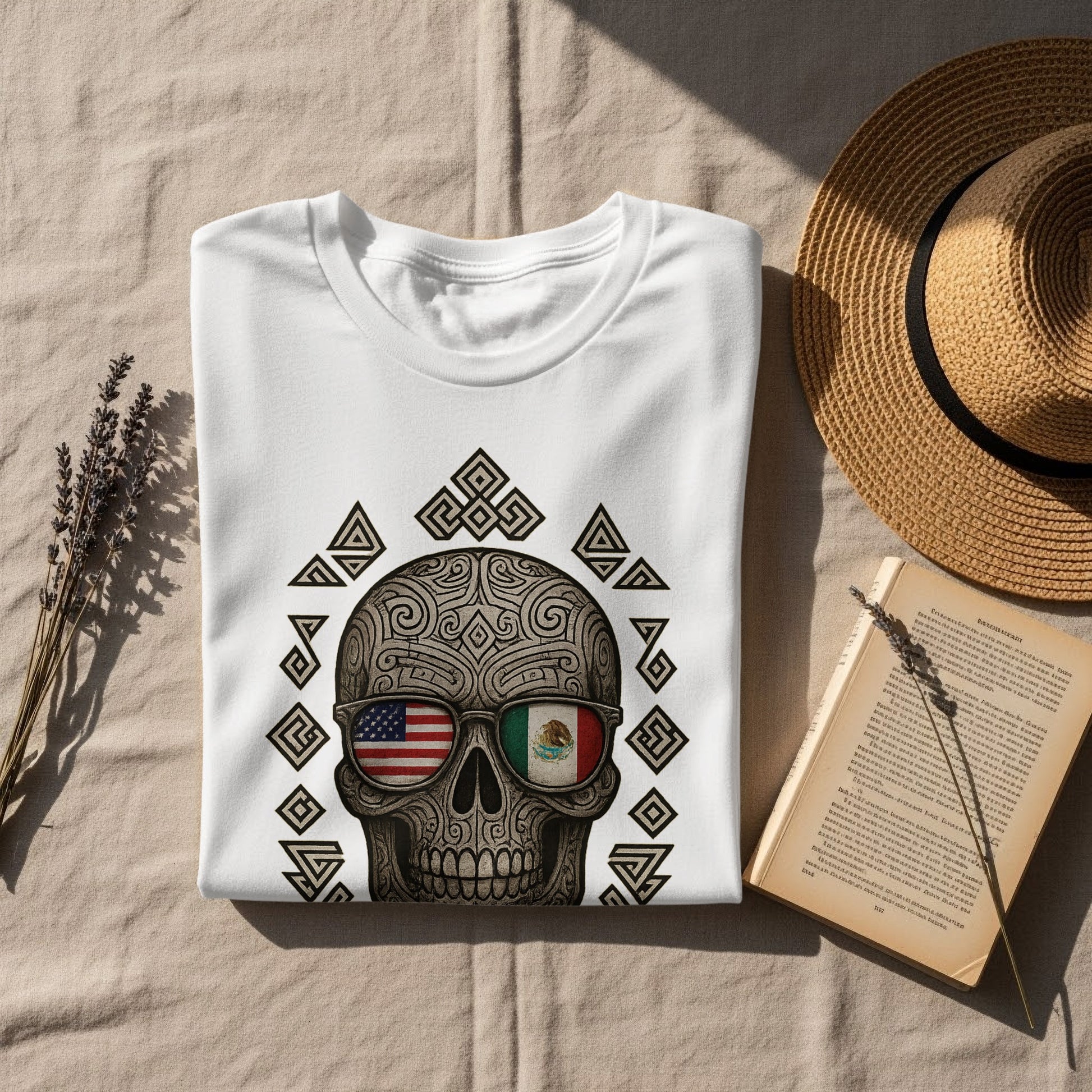 Intricately Designed Skull with Flags Graphic Shirt