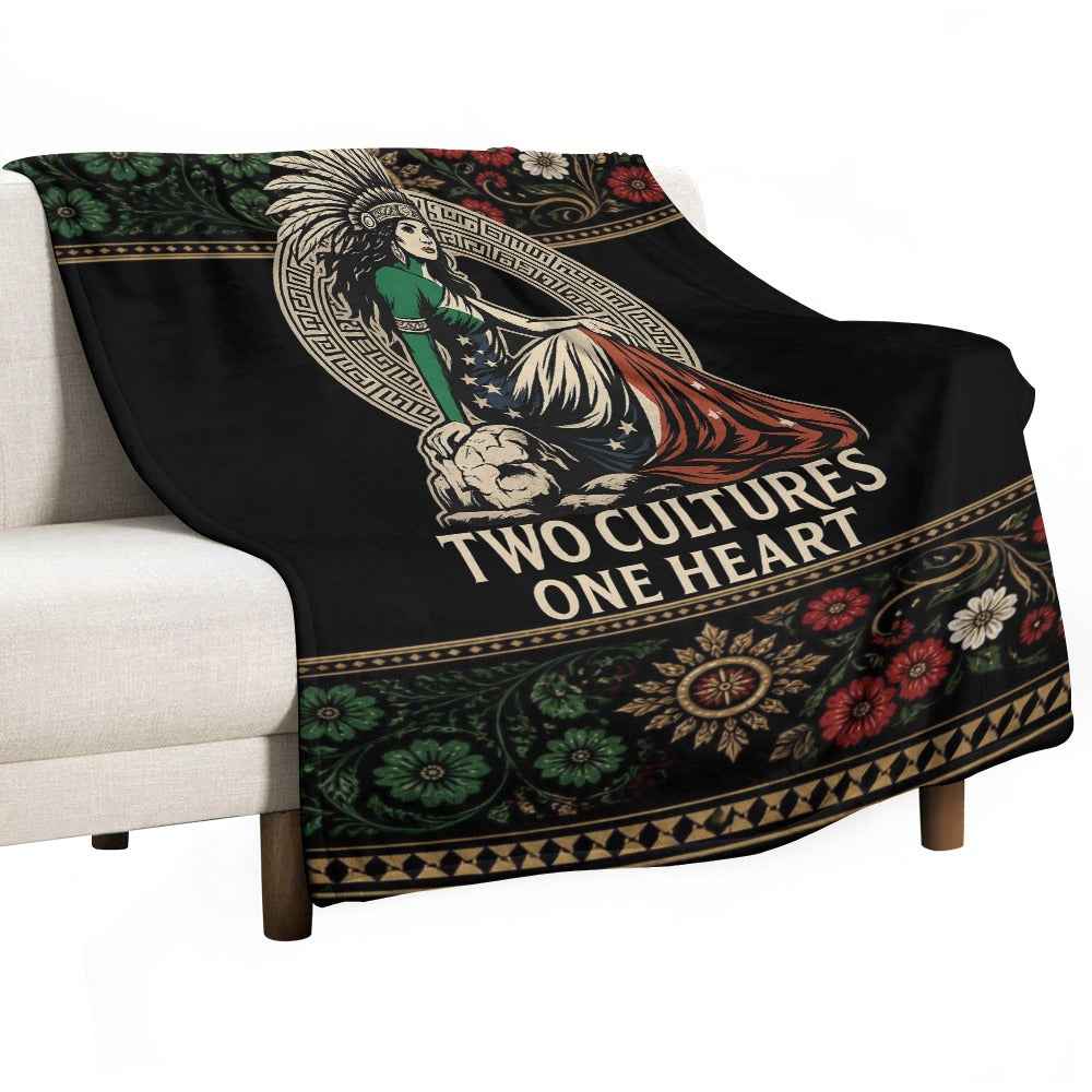 Two Cultures One Heart Proud Amexican Ultra-Soft Flannel Blanket Multiple Sizes