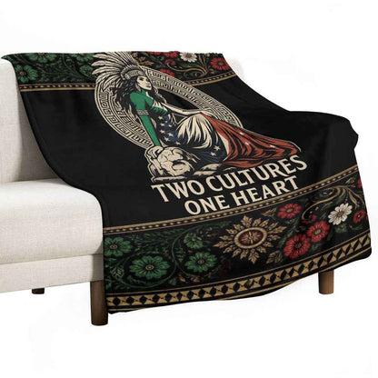 Two Cultures One Heart Proud Amexican Ultra-Soft Flannel Blanket Multiple Sizes