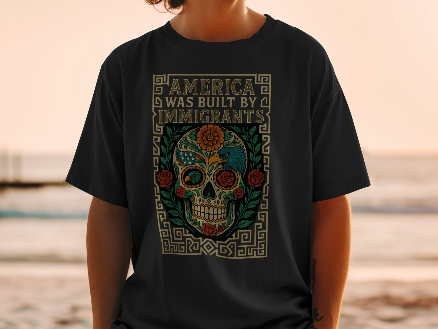 America Was Built By Immigrants Skull Graphic T-Shirt