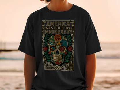 America Was Built By Immigrants Skull Graphic T-Shirt