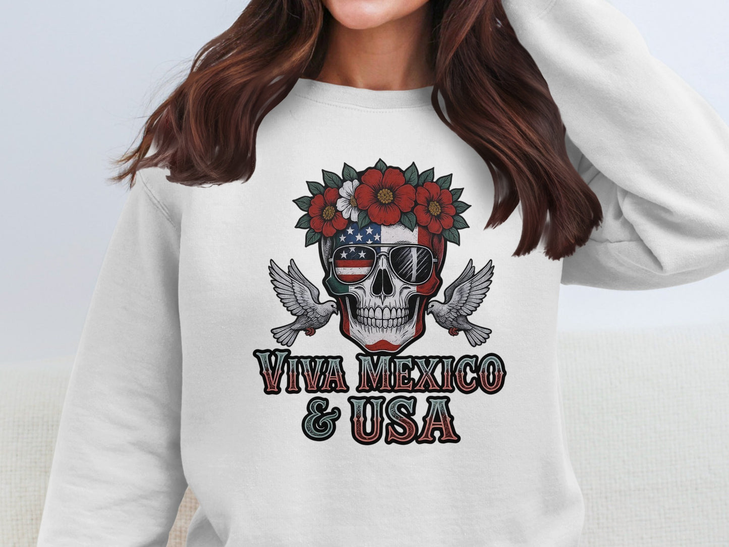 Viva Mexico and USA Skull Graphic Sweatshirt product type