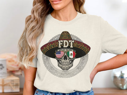 Mexican American Skull Art Tee Shirt