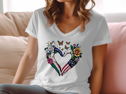 Butterfly and Floral Heart Design T Shirt product type