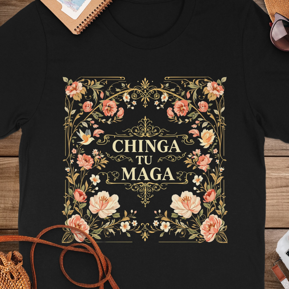 Chinga Tu Maga Floral Design Graphic T-shirt