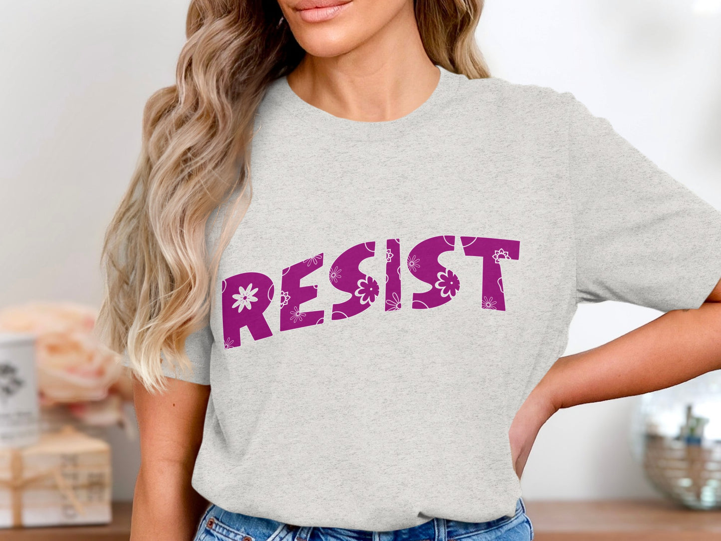 Resist Graphic Tee with Bold Purple Lettering