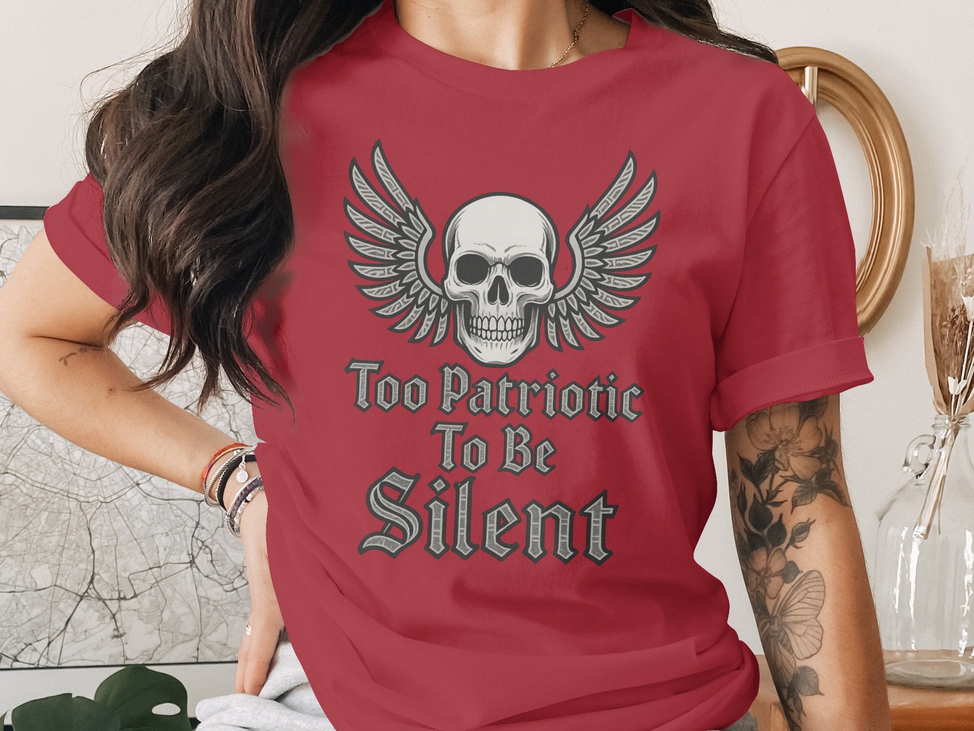 Too Patriotic To Be Silent Skull Design Shirt