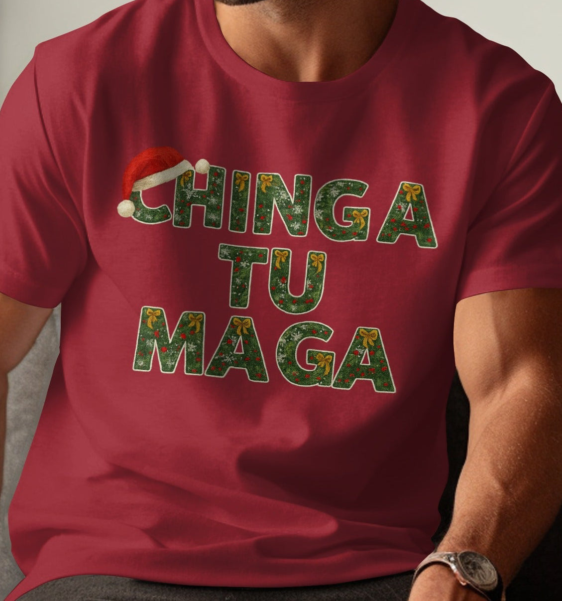 Chinga Tu Maga Red Santa Hat Graphic Tee