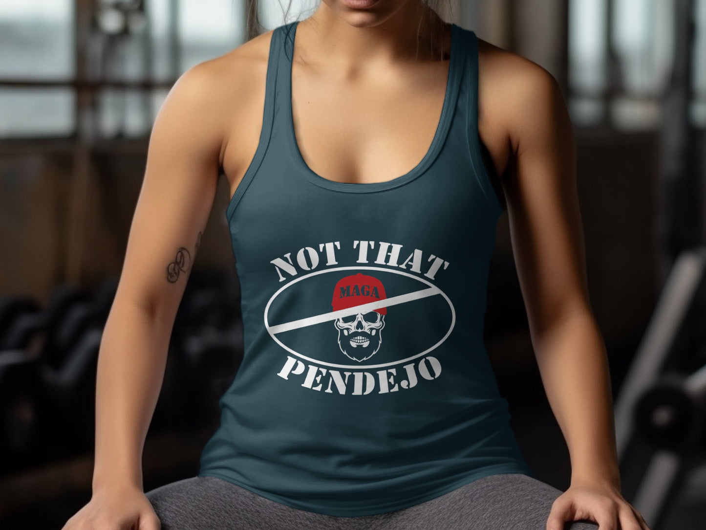 Tank top with "Not That Pendejo" and skull logo.