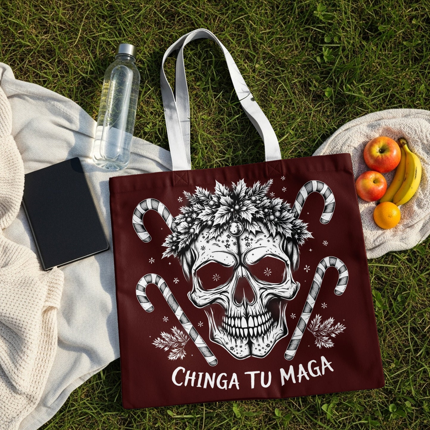 Chinga Tu Maga Skull and Candy Canes Tote Bag