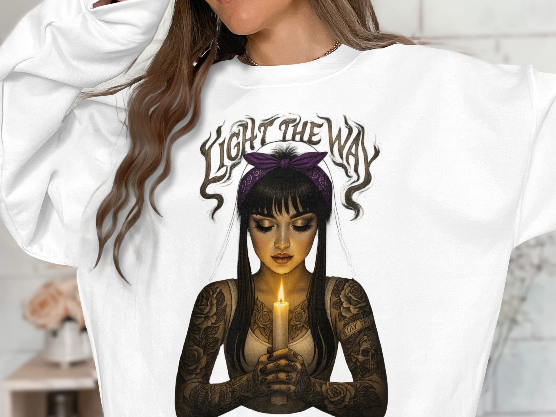Light the Way Tattooed Woman Candle Sweatshirt product type