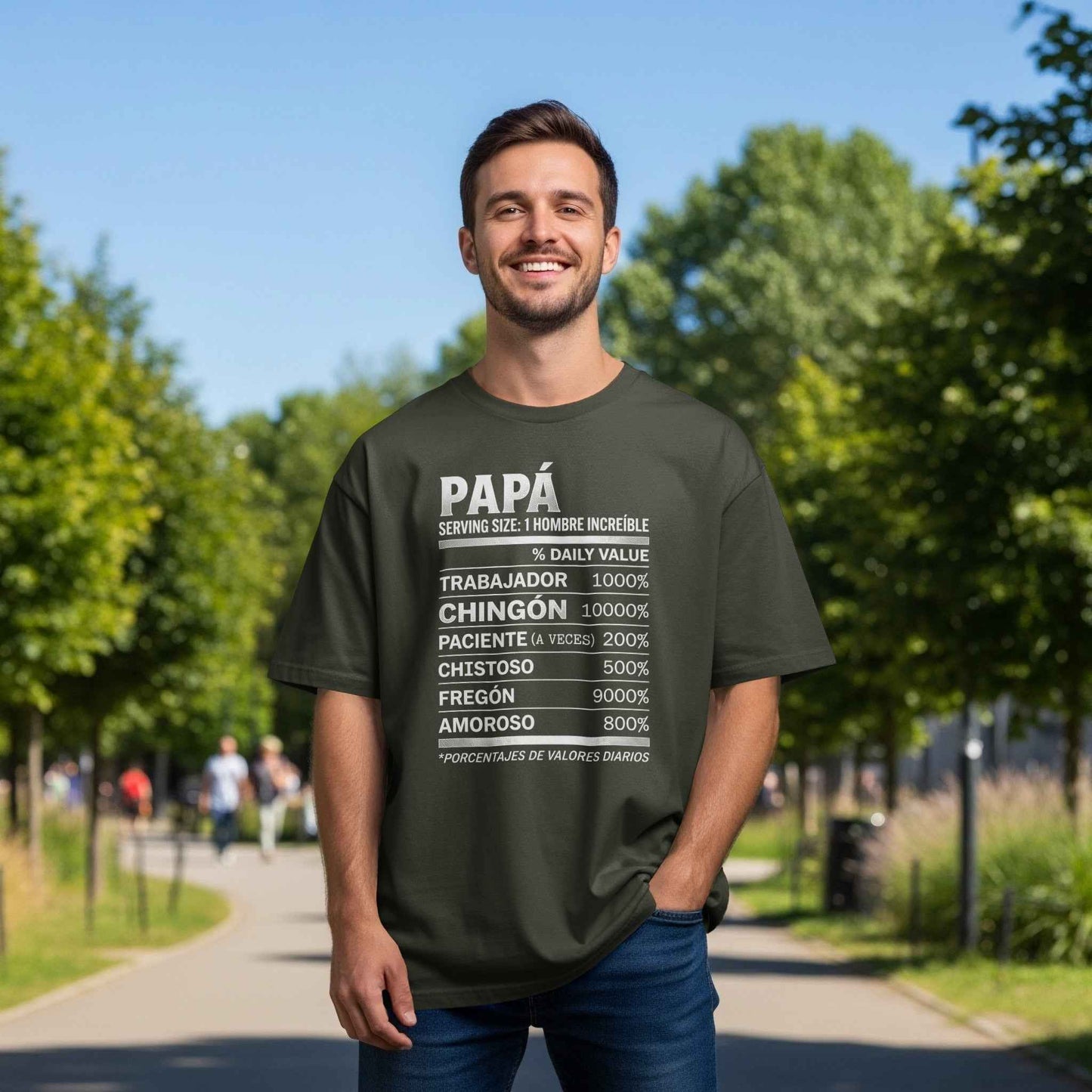 Dia de los Padres: Papa Humor Facts Tee Chingón Papá Daily Values Premium Tee