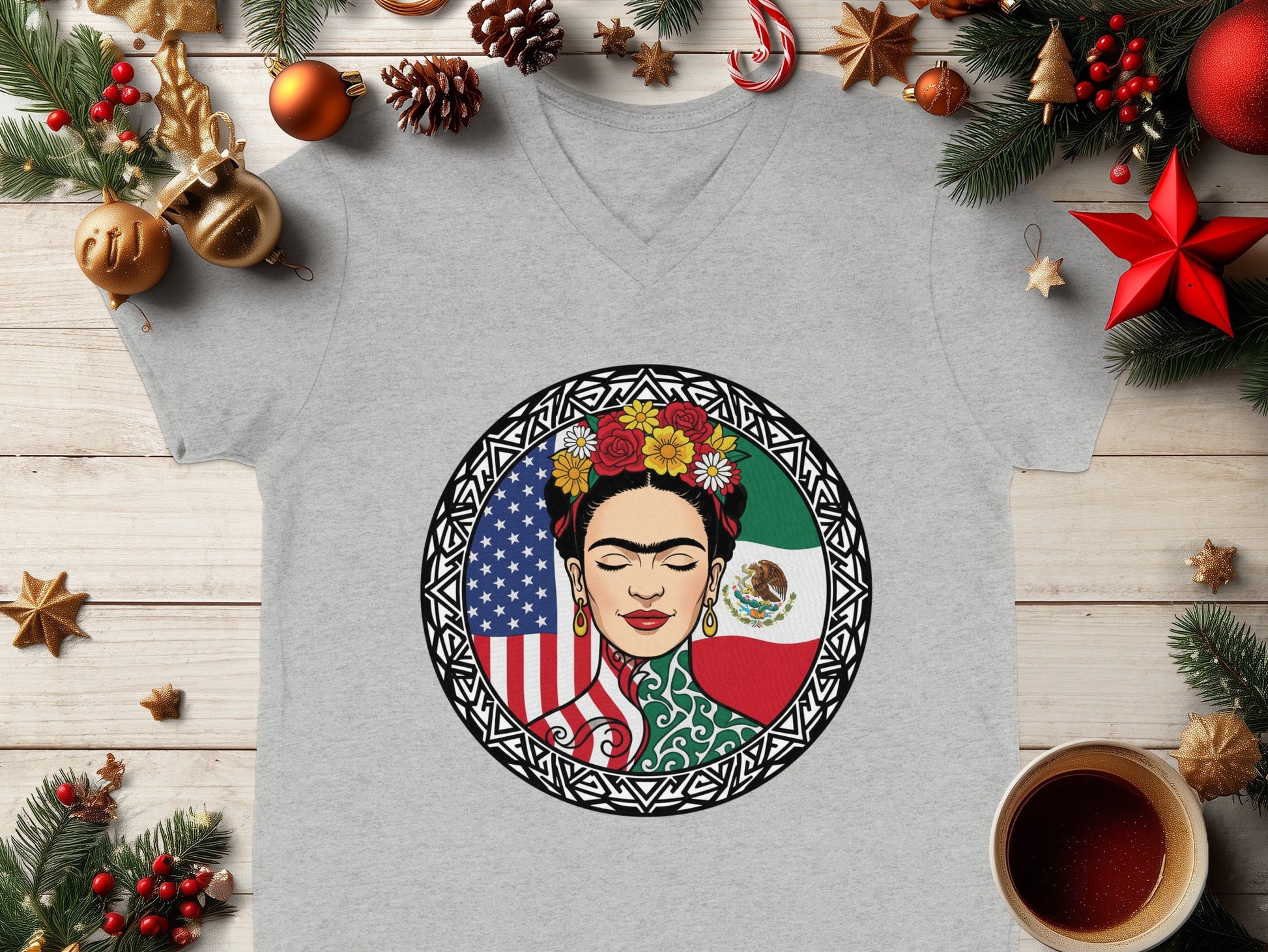 Frida Kahlo Dual Flags Graphic Tee Holiday Design