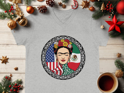 Frida Kahlo Dual Flags Graphic Tee Holiday Design