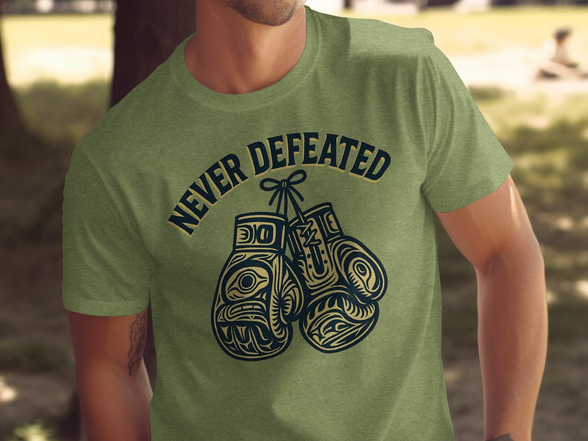 Never Defeated Boxing Gloves Design T-Shirt product