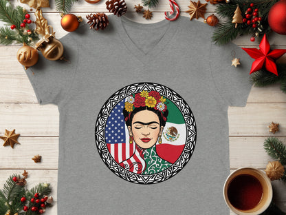 Frida Kahlo Inspired American and Mexican Flag Shirt