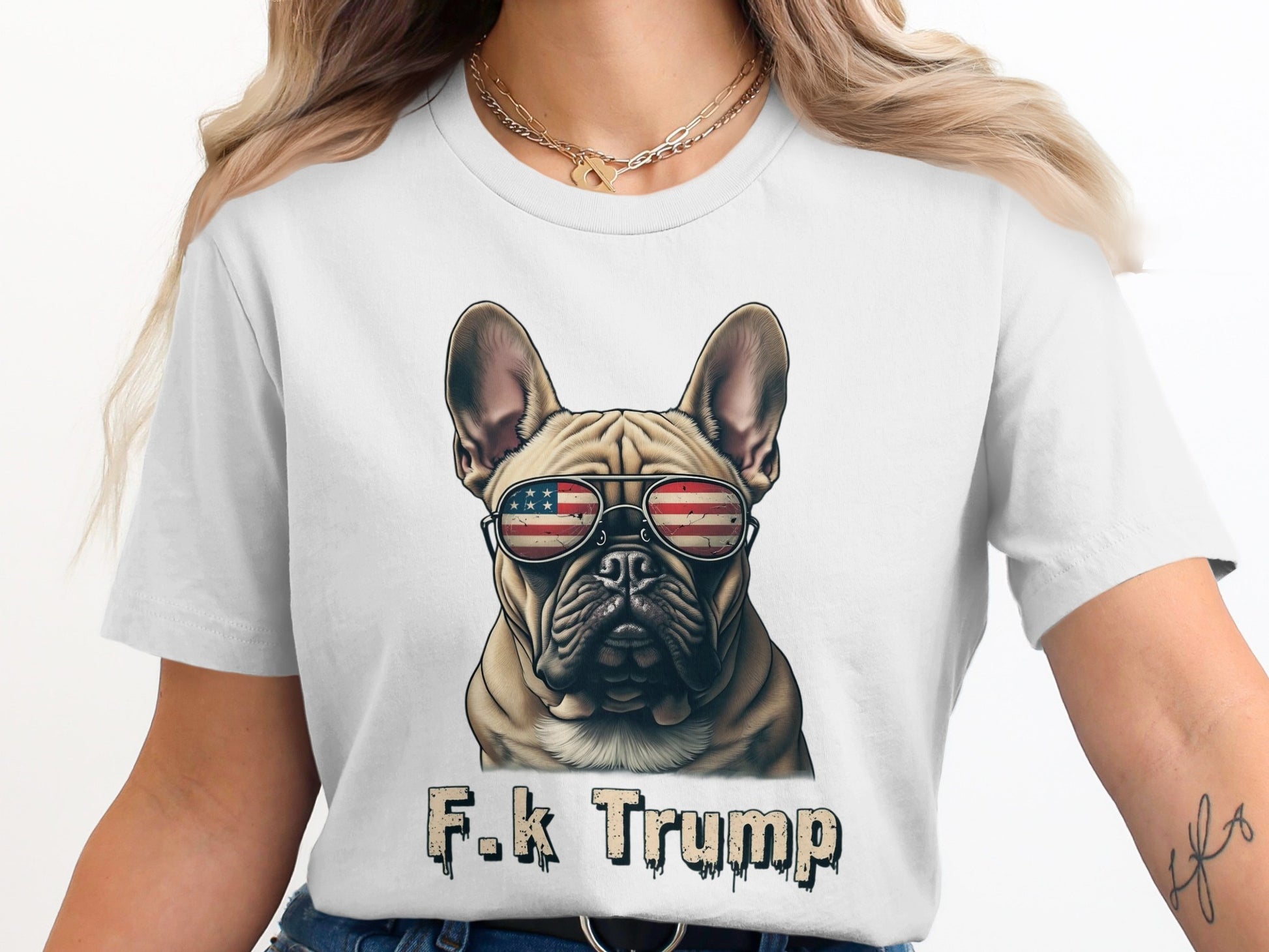 Bulldog With Sunglasses F k Trump T-Shirt product