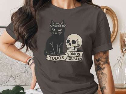 Todos Somos Iguales Cat and Skull Graphic T-shirt product