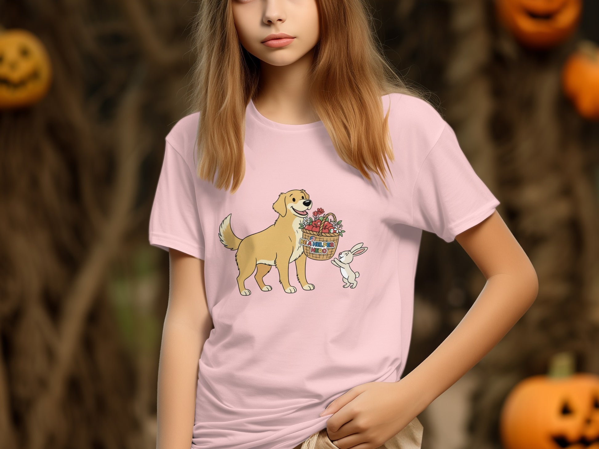 Adorable Dog and Bunny with Basket Graphic T-shirt
