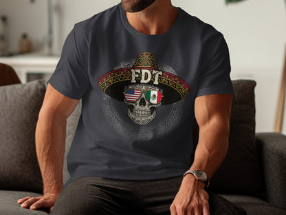 FDT Skull Wearing Sombrero with Flags T-Shirt