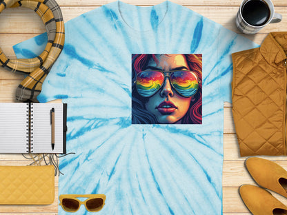 Vibrant Sunglasses Reflected Tie Dye Graphic T-Shirt product