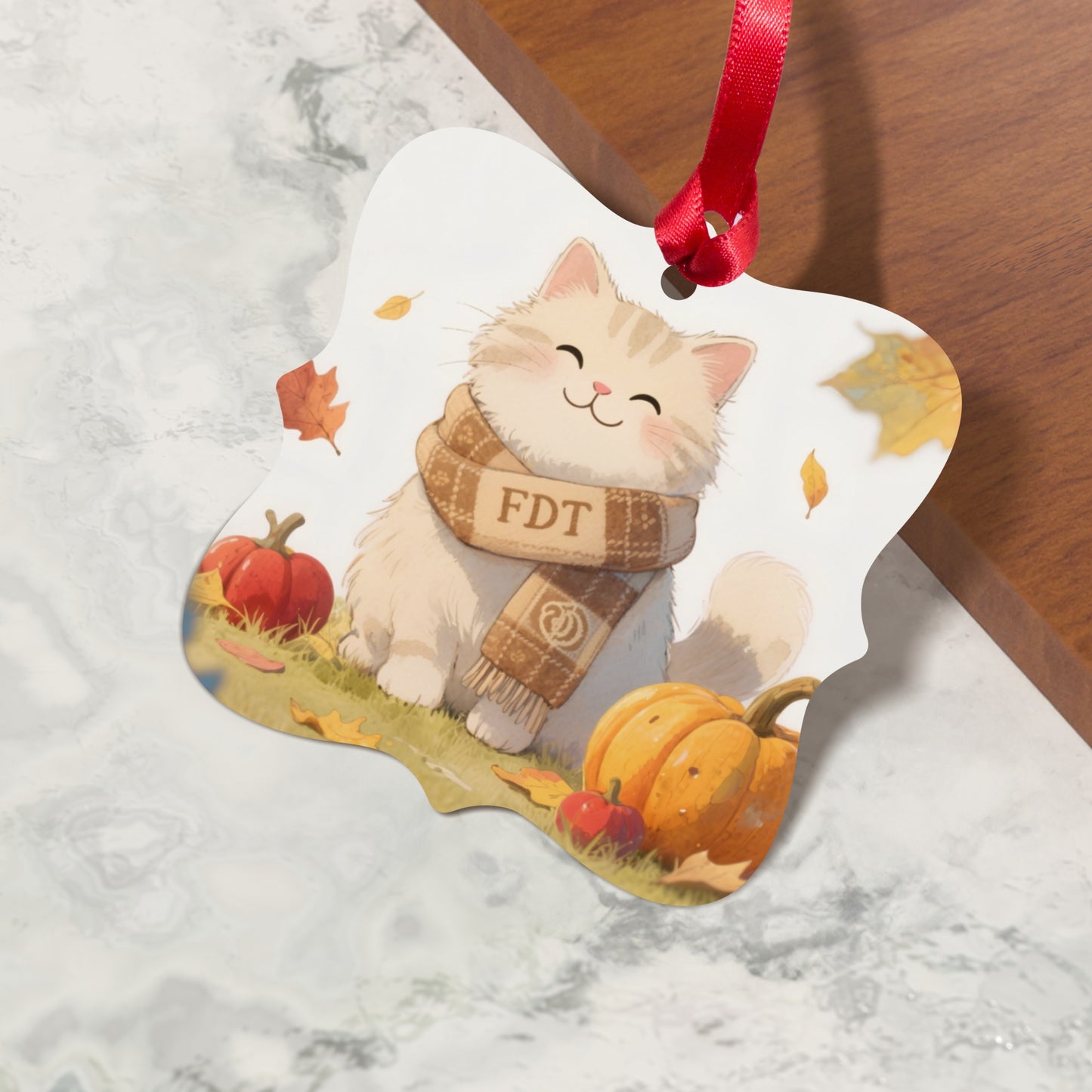 Adorable Autumn Cat with Scarf Ornament for Decoration