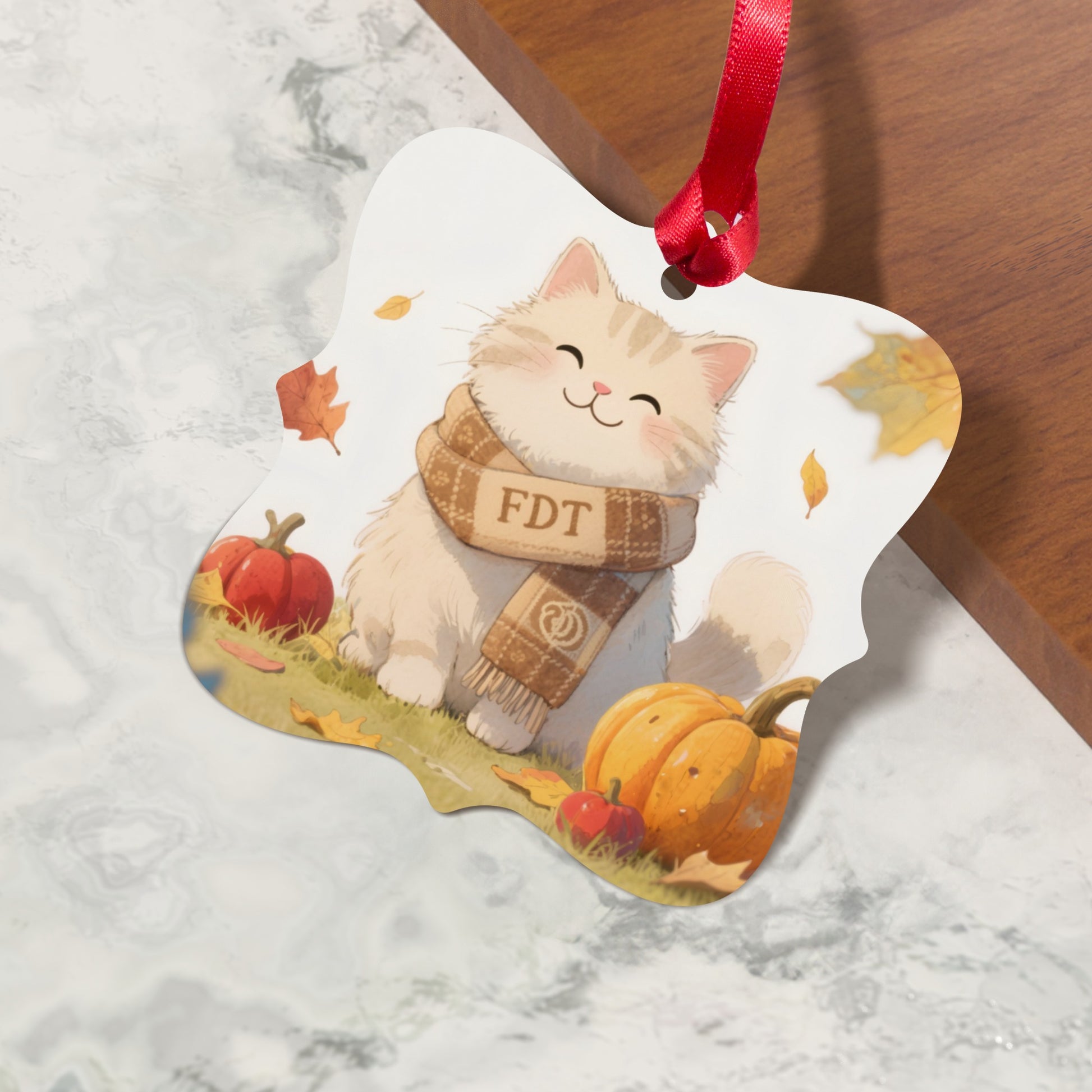 Adorable Autumn Cat with Scarf Ornament for Decoration